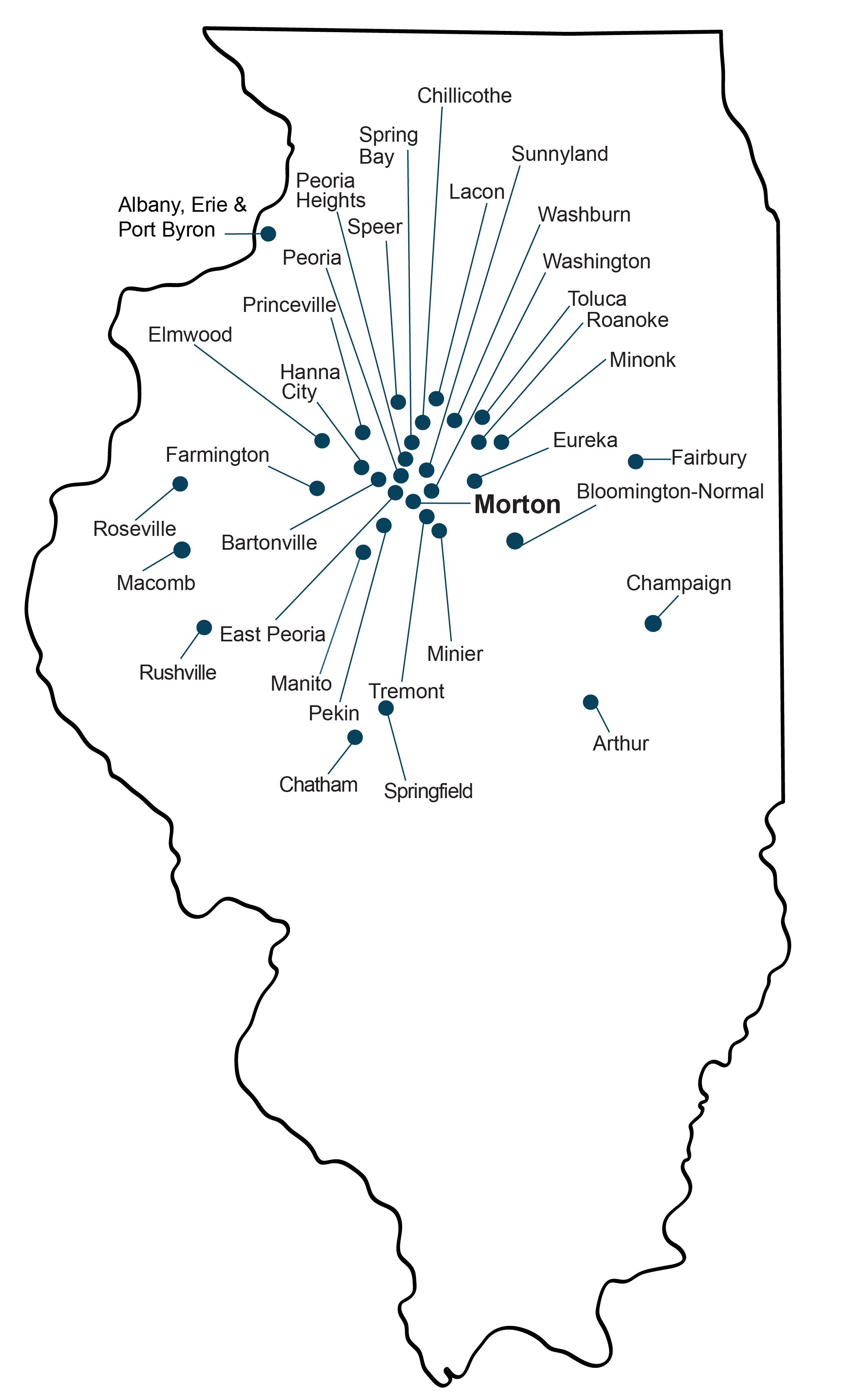 Map of Illinois with all Hometown Bank Branches indicated