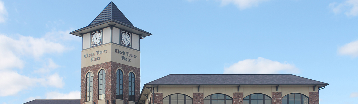 Clock tower on the Clock Tower Place building